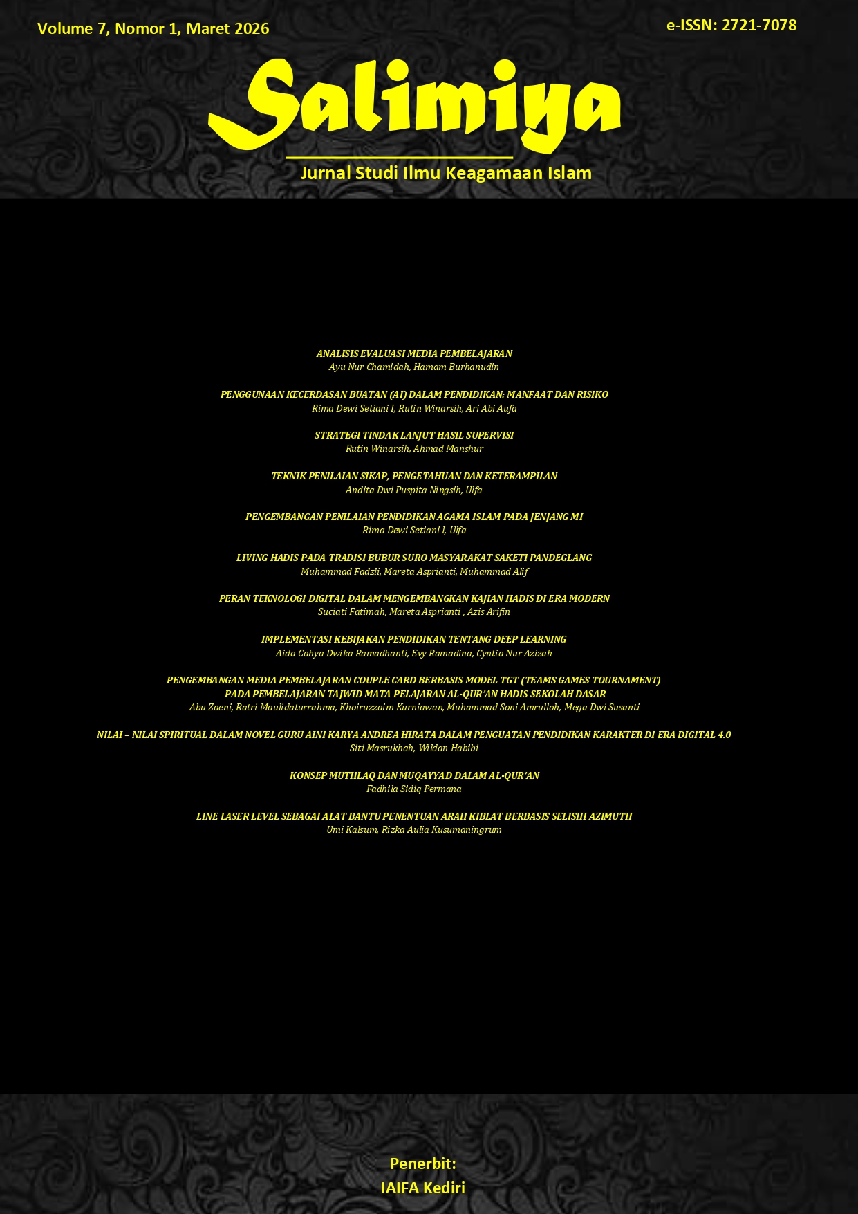 					View Vol. 7 No. 1 (2026): Salimiya
				